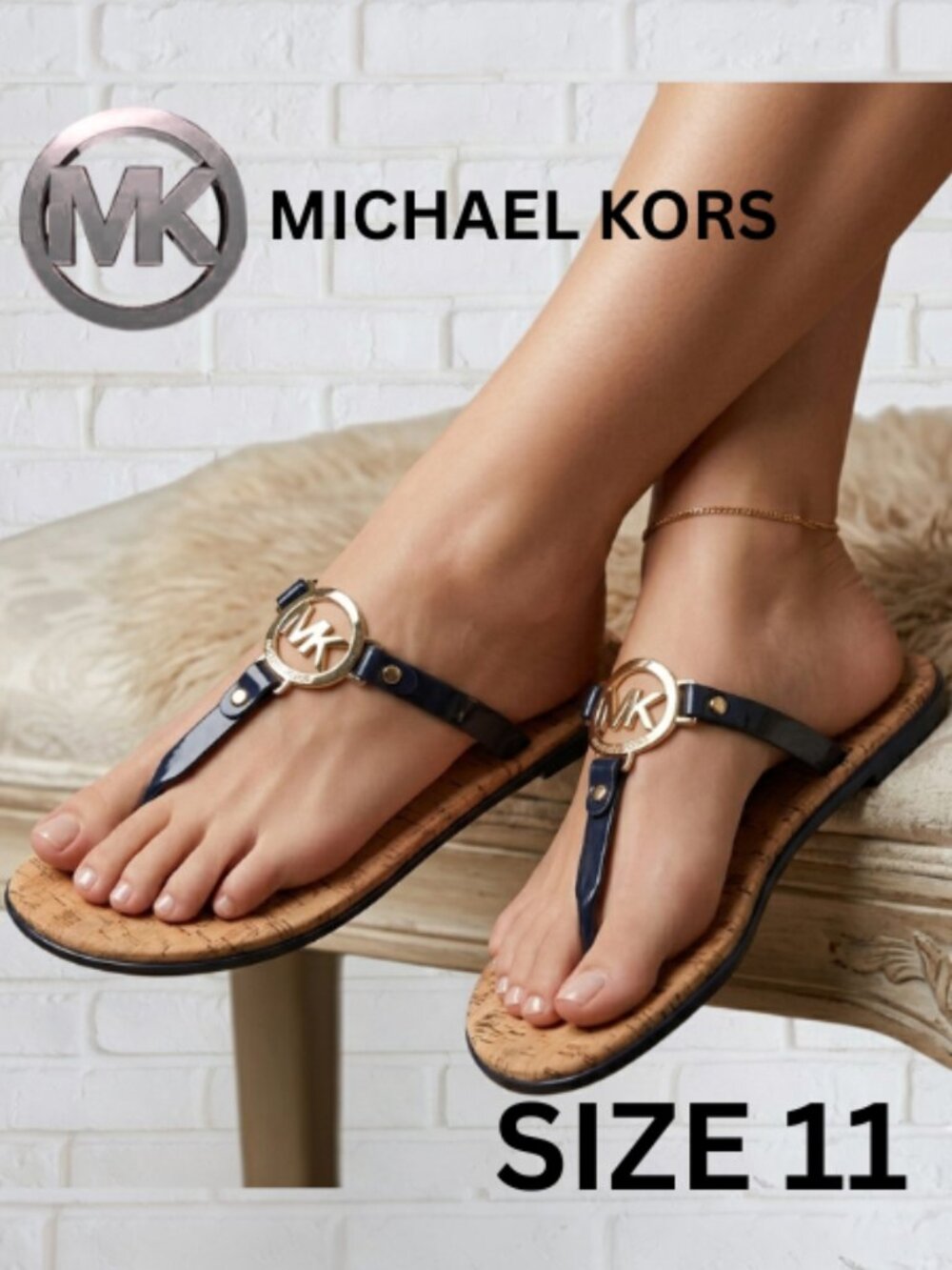 Michael Kors MK Charm Jelly PVC Flip Flop Sandal BLACK SIZE 11